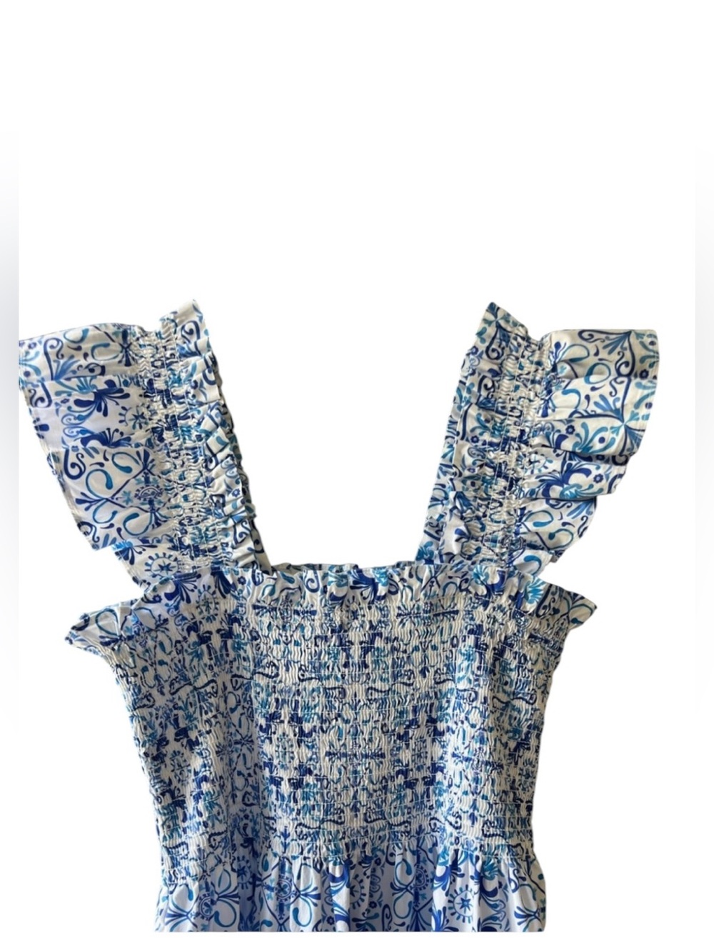 Hill House Home Blue Tile Print Smocked Midi Dress – Size Medium - Picture 15 of 16